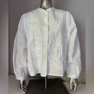 Hester & Orchard White Embroidered Button-Up Blouse – Size M